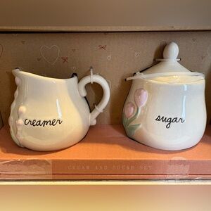 Rae Dunn Cream and Sugar Set with Floral Accents